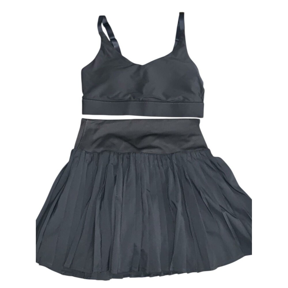Black Bralette and Pleated Skirt Set
